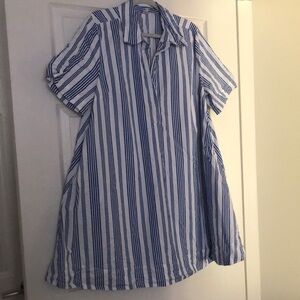Blue and White Striped Shirt Dress